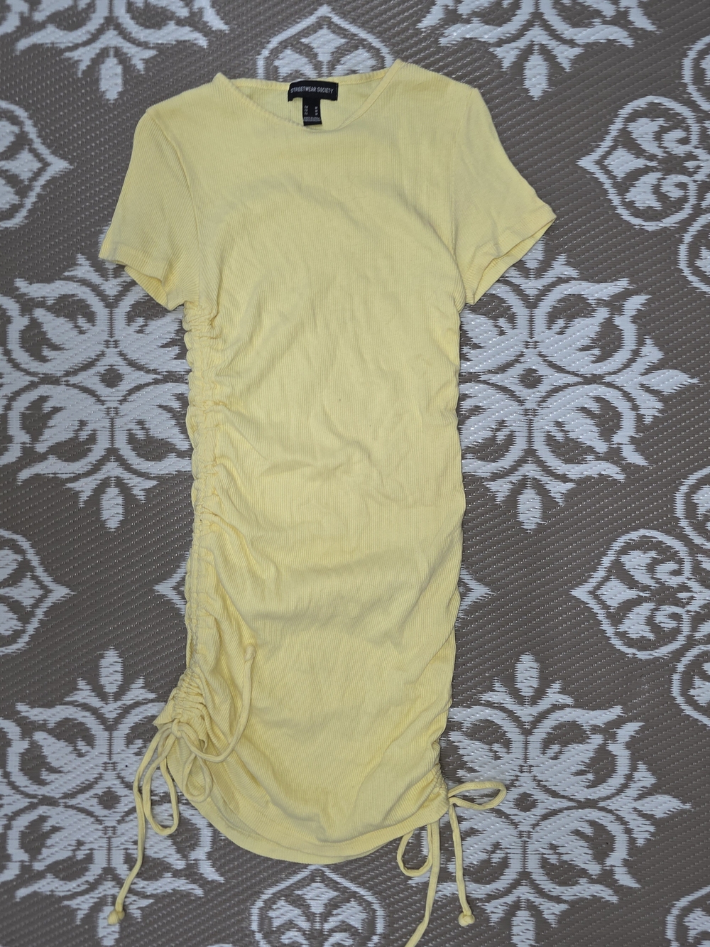 Streetwear Society Yellow Side-Ruched Ribbed T-Shirt Dress